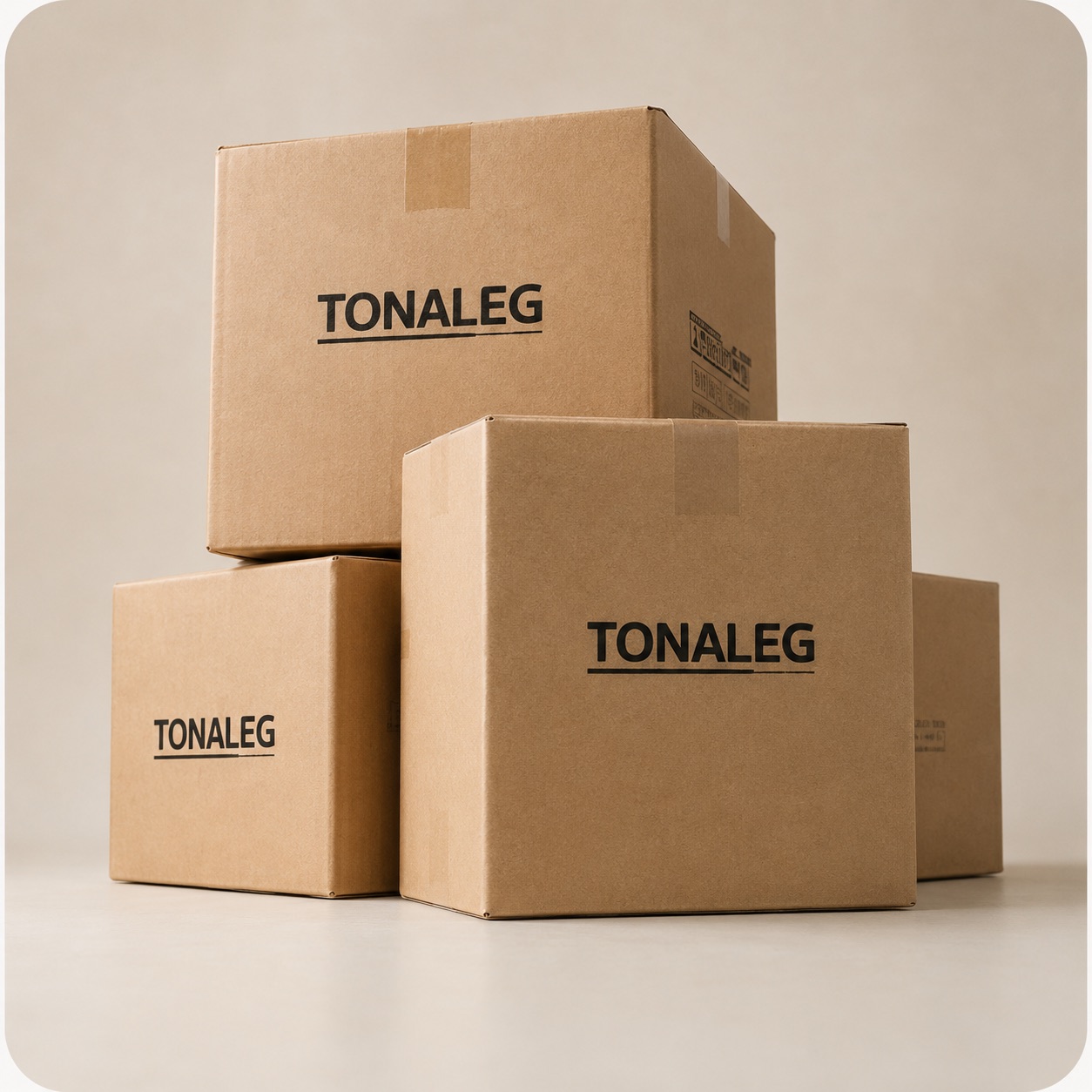 Cajas de envío con la marca Tonaleg apiladas