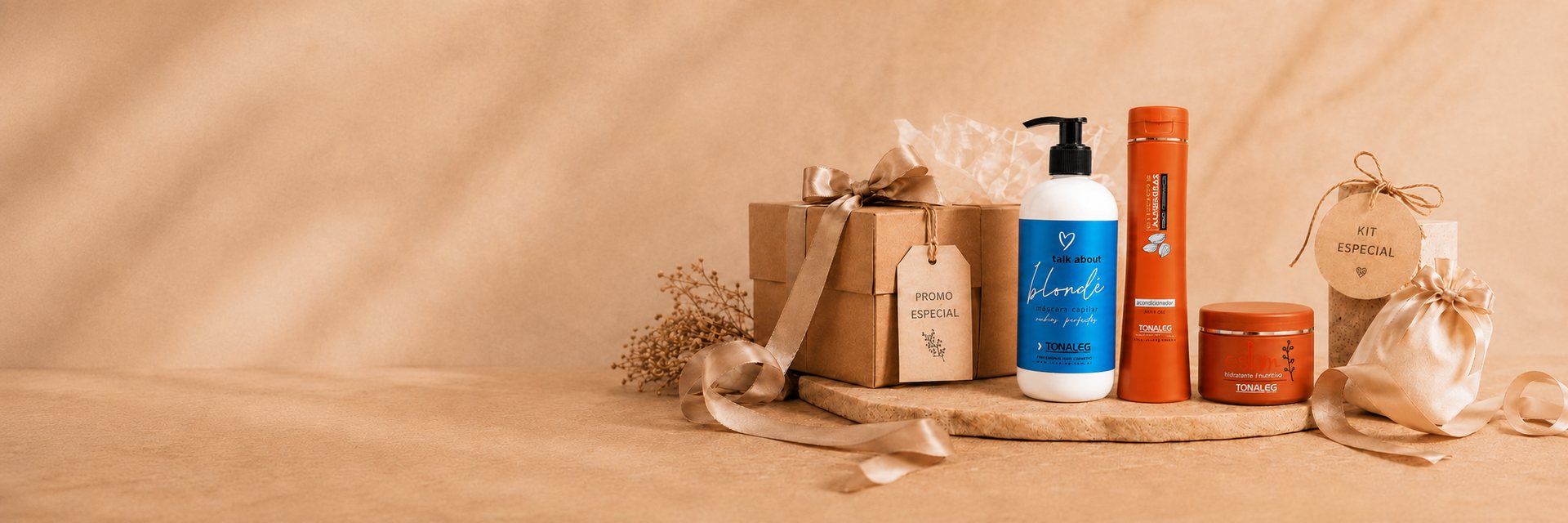 Kit especial de Tonaleg: shampoo BTX, acondicionador Almendras y máscara Eslom con caja de regalo